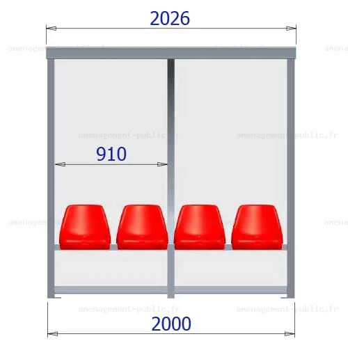 Abri de touche 4 places en aluminium et polycarbonate